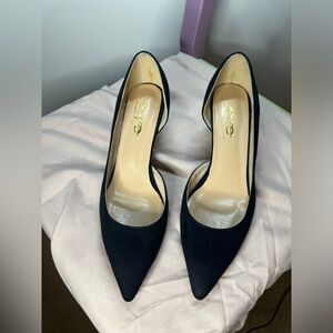 Black Suede Pointy Kitten Heels